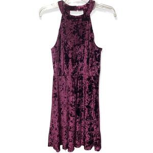XHILARATION Velvet Halter Skater Open Back Dress Burgundy NWOT Size XS